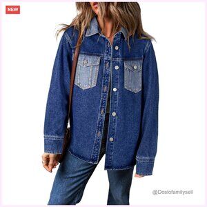 Oversized Boyfriend Denim Jacket Long Sleeve Button Down Tunic Length